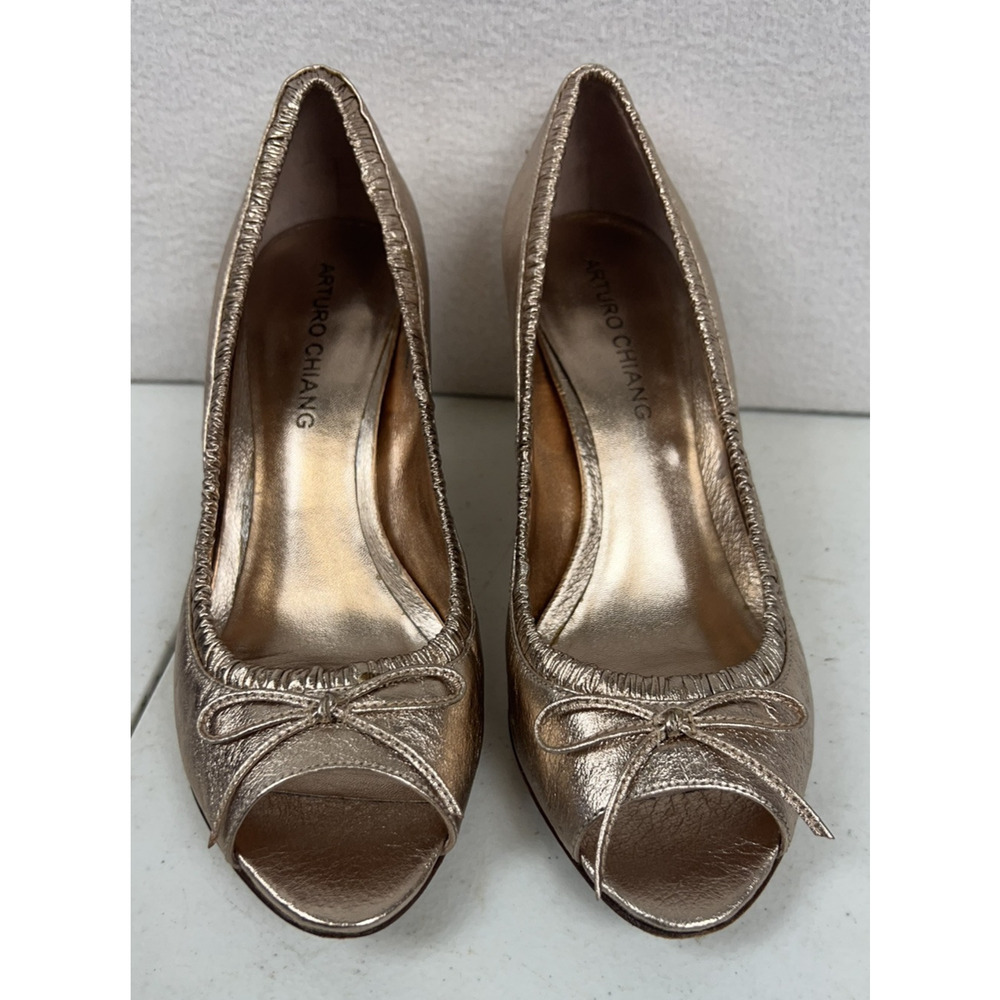 Arturo Chiang At-Traction evening peep‎ toe heels 7.5M Metallic light peach